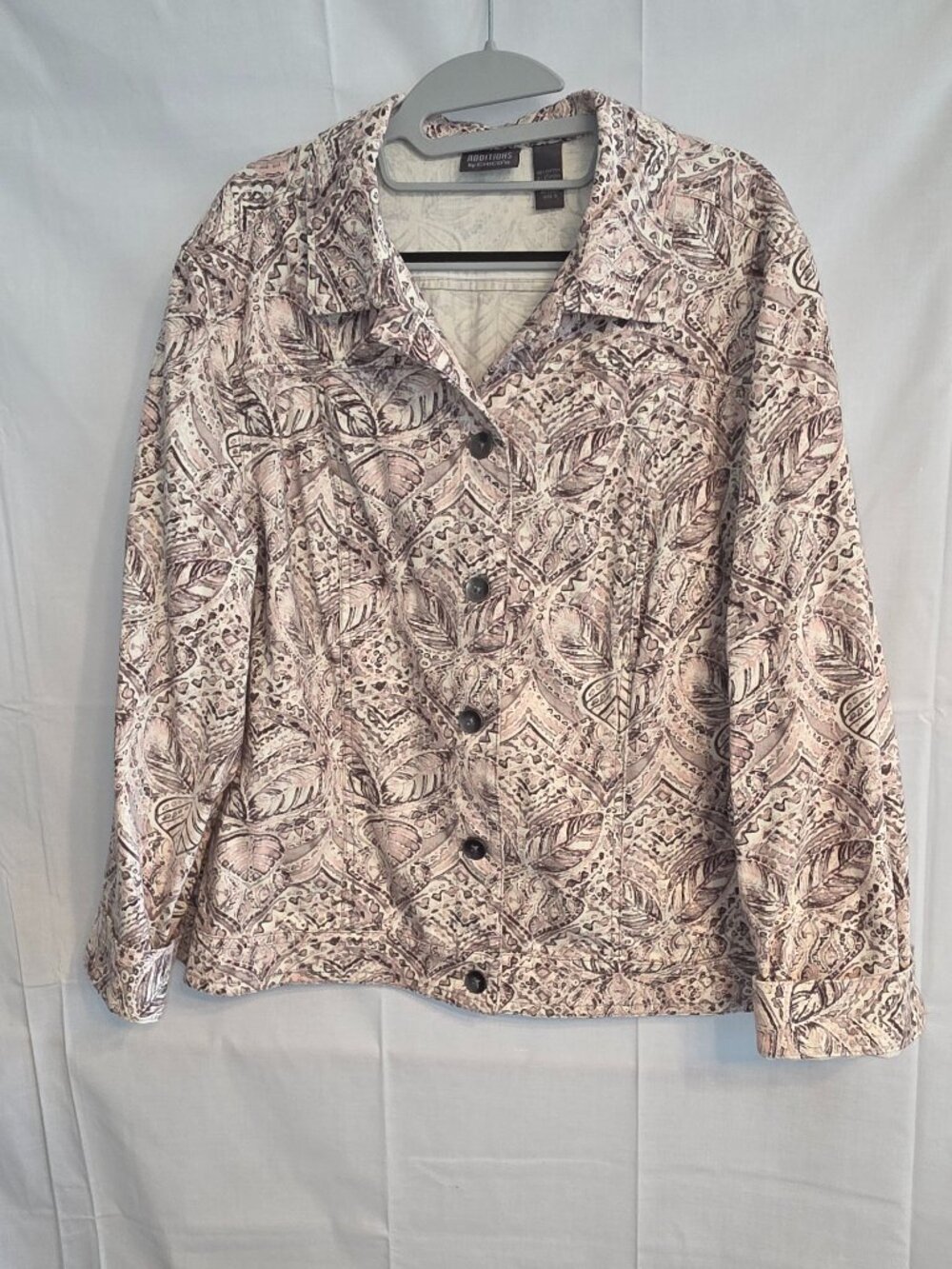 Additions by Chicos Denim Jacket Shirt Top Botanical Outerwear Coastal Grandma